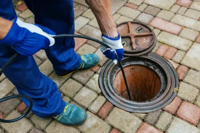 Plumber cleaning an outdoor sewer drain in Fort Myers