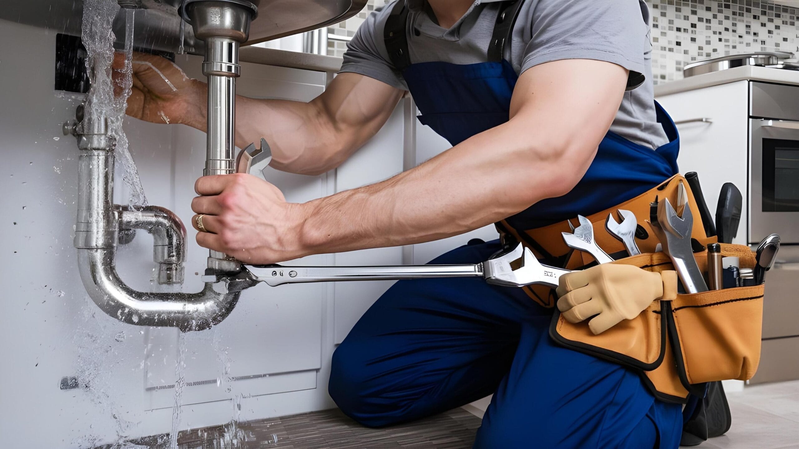 Plumber tightening a residential plumbing pipe in Fort Myers