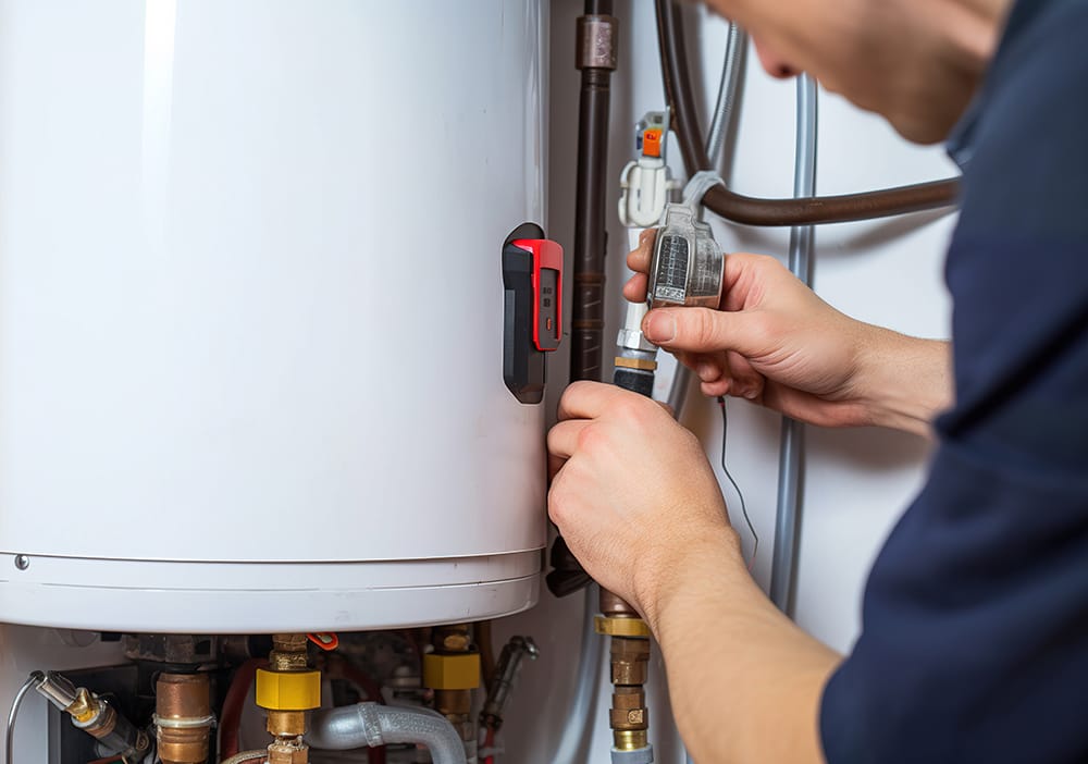 Technician repairing pipes connected to a water heater in Fort Myers